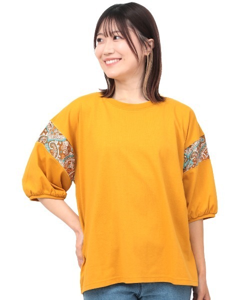 チチカカ(チチカカ)の「コンビラインパフトップス(Tシャツ/カットソー・レディース・ブラック/イエロー/オフホワイト・FREE)」の9枚目の写真