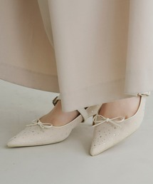 ラインストーンリボンパンプス