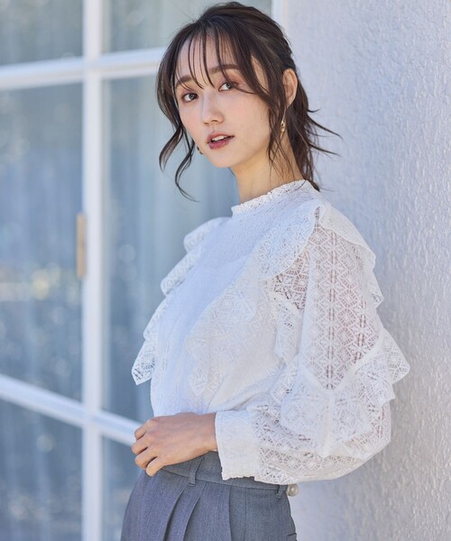 ANY SIS(エニィスィス)の「【洗える】ラッフルレース トップス(シャツ/ブラウス・レディース・グレー系/ホワイト系・2)」の8枚目の写真