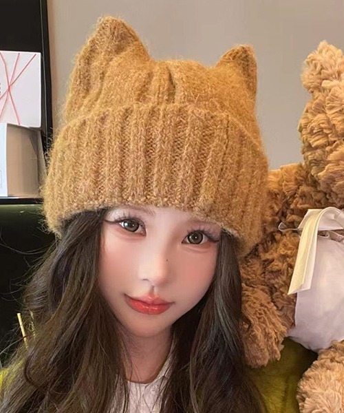 TONE SELECT GOODS(トーンセレクトグッズ)の「【urge select】《アニマルシリーズ》ネコ耳 もこもこ ニット帽/ニットキャップ(ニットキャップ/ビーニー・レディース・ベージュ/ブラック/ホワイト/キャメル/グレー・FREE)」の1枚目の写真