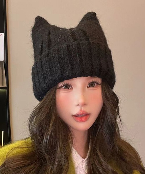 TONE SELECT GOODS(トーンセレクトグッズ)の「【urge select】《アニマルシリーズ》ネコ耳 もこもこ ニット帽/ニットキャップ(ニットキャップ/ビーニー・レディース・ベージュ/ブラック/ホワイト/キャメル/グレー・FREE)」の3枚目の写真