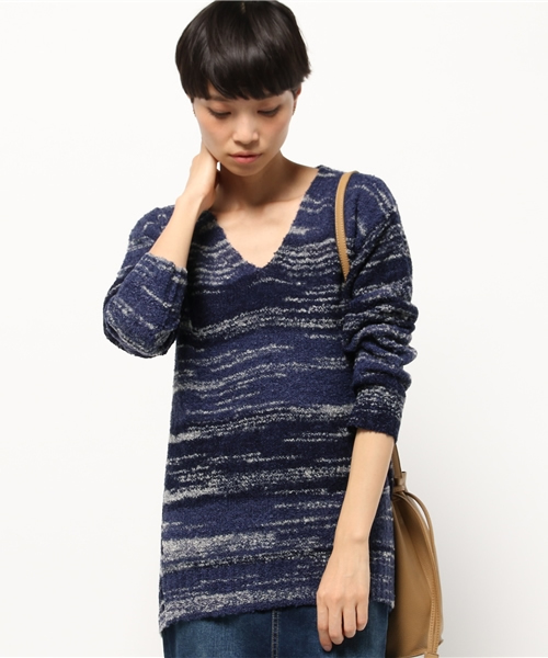 ikka（イッカ）の「5Gリングヤーンスペース染めプルオーバー（ニット/セーター・レディース・オレンジ/ネイビー・LARGE/MEDIUM）」の2枚目の写真