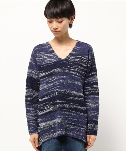 ikka（イッカ）の「5Gリングヤーンスペース染めプルオーバー（ニット/セーター・レディース・オレンジ/ネイビー・LARGE/MEDIUM）」の3枚目の写真