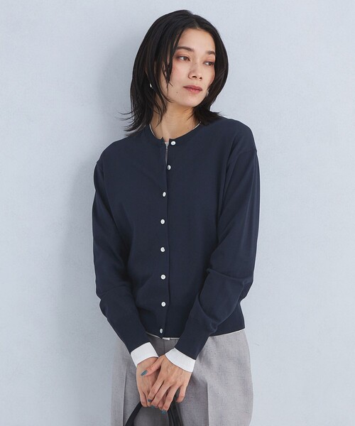 green label relaxing（グリーンレーベルリラクシング）の「ドラキー クルーネック ニット カーディガン（カーディガン/ボレロ・レディース・ライトグレー/ホワイト/ネイビー/レッド・FREE）」の6枚目の写真