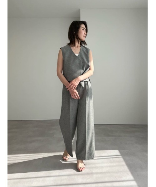 アシンメトリー ベスト風トップス ワイドパンツ セットアップ SMILE ORCHID セットアップ バックジップアシンメトリージレ