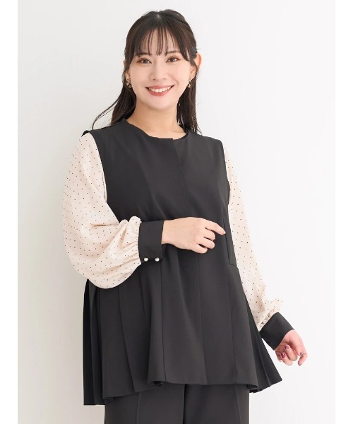Re-J&SUPURE(リジェイアンドスプル)の「【大きいサイズ】【ストレッチツイル】ペプラムベスト(ベスト・レディース・ベージュ/ネイビー/ブラック・X-LARGE/XX-LARGE/XXX-LARGE)」の2枚目の写真