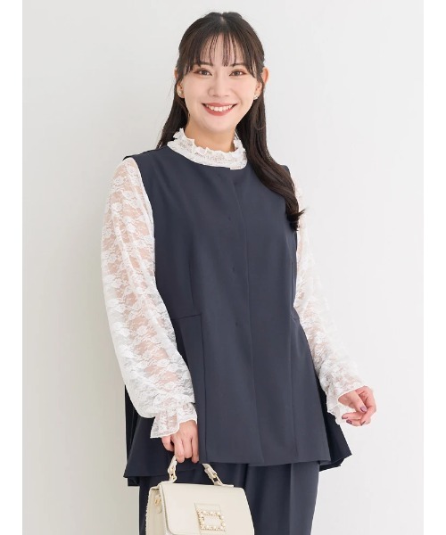 Re-J&SUPURE(リジェイアンドスプル)の「【大きいサイズ】【ストレッチツイル】ペプラムベスト(ベスト・レディース・ベージュ/ネイビー/ブラック・X-LARGE/XX-LARGE/XXX-LARGE)」の4枚目の写真