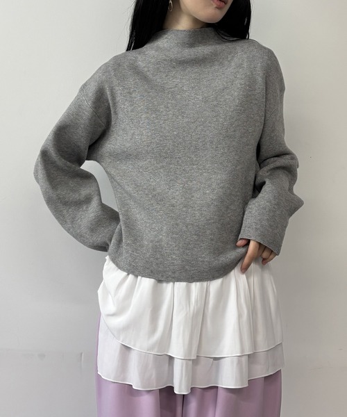 NICOLE white（ニコルホワイト）の「ニット×ギャザータンクトップセット（アンサンブル・レディース・サックスブルー/イエロー/オフホワイト/グレー/ブラック・FREE）」の4枚目の写真