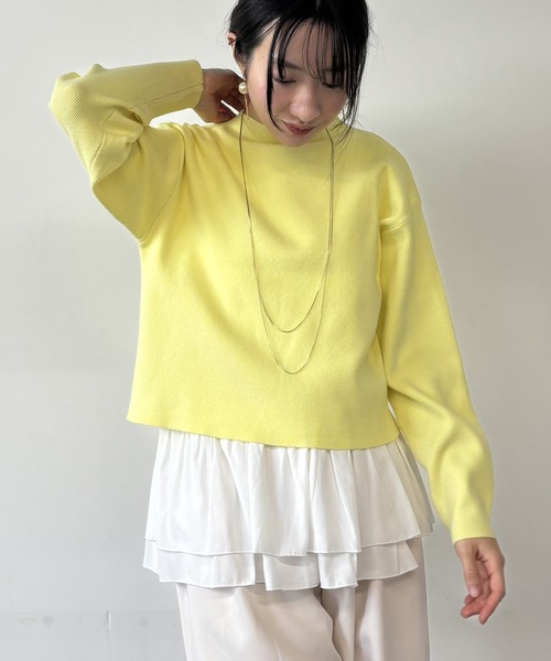 NICOLE white（ニコルホワイト）の「ニット×ギャザータンクトップセット（アンサンブル・レディース・サックスブルー/イエロー/オフホワイト/グレー/ブラック・FREE）」の5枚目の写真