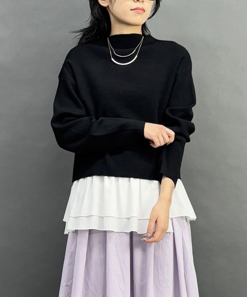 NICOLE white（ニコルホワイト）の「ニット×ギャザータンクトップセット（アンサンブル・レディース・サックスブルー/イエロー/オフホワイト/グレー/ブラック・FREE）」の3枚目の写真