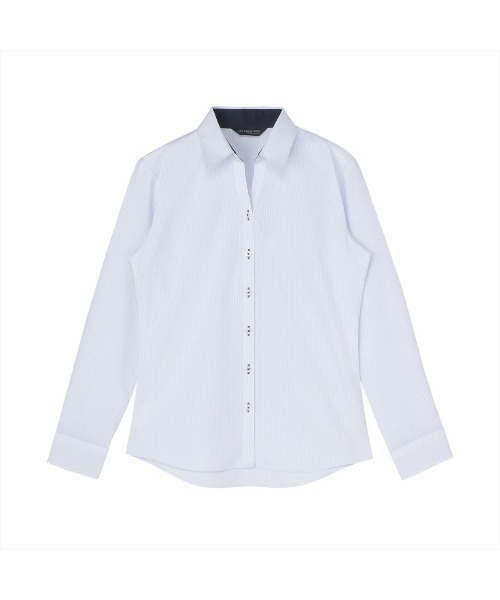 TOKYO SHIRTS(トウキョウシャツ)の「透け防止 形態安定ノーアイロン スキッパー 長袖ビジネスワイシャツ(ビジネスシャツ・レディース・ブルー・LL/S/M/L/XL/XS)」の1枚目の写真