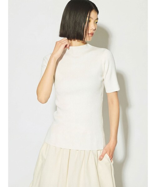 MIDIUMISOLID（ミディウミソリッド）の「MIDIUMISOLID for Ladies ボトルネックハーフスリーブリブトップ（ニット/セーター・レディース・オフホワイト/ブラック/ライトブルー・FREE）」の2枚目の写真