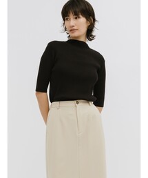 MIDIUMISOLID for Ladies ボトルネックハーフスリーブリブトップ