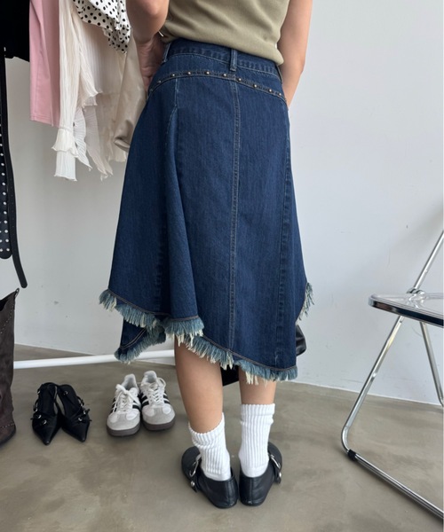 【Dorothee Schumacher】デニムラブデニムミディスカート セール】スタッズ付きカットオフミディスカート(デニムスカート