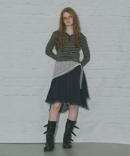 SHAGGIE（シャギー）の「スタッズ付きカットオフミディスカート（デニムスカート・レディース・ブルー/ネイビー・FREE）」の14枚目の写真