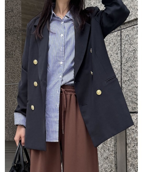 Re:EDIT（リエディ）の「[2025SS COLLECTION]2WAYストレッチミックスツイル袖ファスナー付き金釦テーラードジャケット（テーラードジャケット・レディース・ネイビー/ブラック/グレイッシュベージュ/ブラウン・MEDIUM/LARGE）」の20枚目の写真