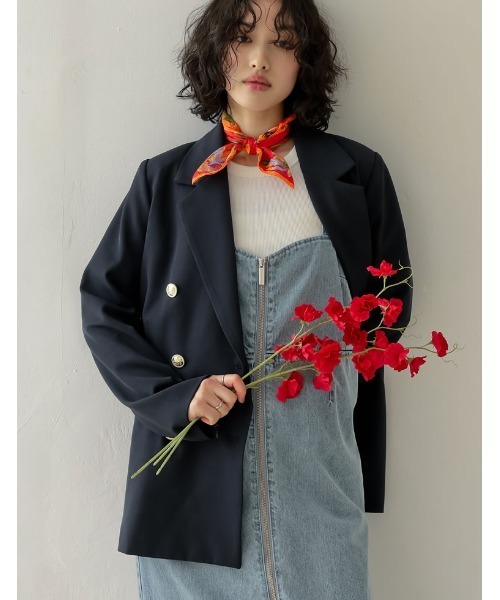 Re:EDIT（リエディ）の「[2025SS COLLECTION]2WAYストレッチミックスツイル袖ファスナー付き金釦テーラードジャケット（テーラードジャケット・レディース・ネイビー/ブラック/グレイッシュベージュ/ブラウン・MEDIUM/LARGE）」の17枚目の写真