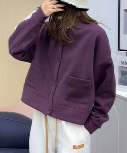 aimoha(アイモハ)の「シンプルデザインノーカラージャケット(ノーカラージャケット・レディース・パープル/ブラック/杢グレー/グリーン/ピンク/ライトベージュ・FREE)」の5枚目の写真