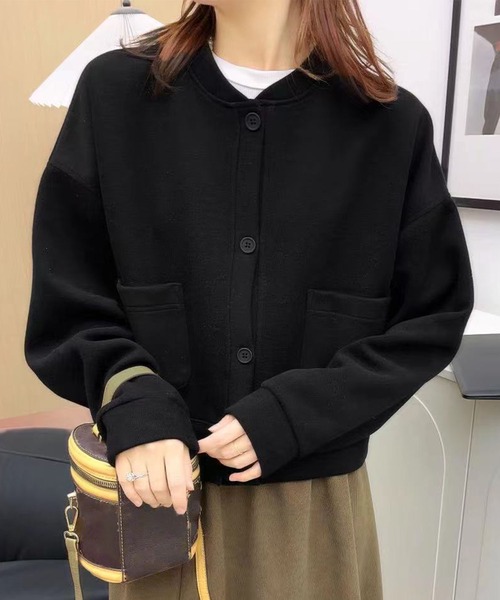aimoha(アイモハ)の「シンプルデザインノーカラージャケット(ノーカラージャケット・レディース・パープル/ブラック/杢グレー/グリーン/ピンク/ライトベージュ・FREE)」の1枚目の写真