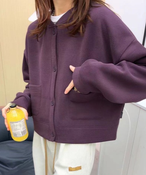 aimoha(アイモハ)の「シンプルデザインノーカラージャケット(ノーカラージャケット・レディース・パープル/ブラック/杢グレー/グリーン/ピンク/ライトベージュ・FREE)」の10枚目の写真