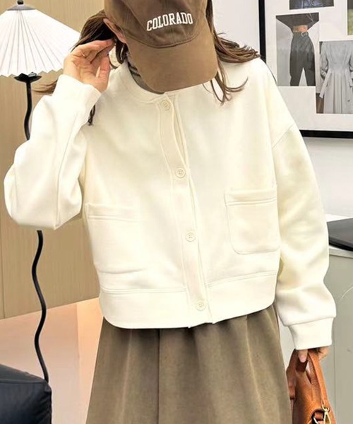 aimoha(アイモハ)の「シンプルデザインノーカラージャケット(ノーカラージャケット・レディース・パープル/ブラック/杢グレー/グリーン/ピンク/ライトベージュ・FREE)」の14枚目の写真