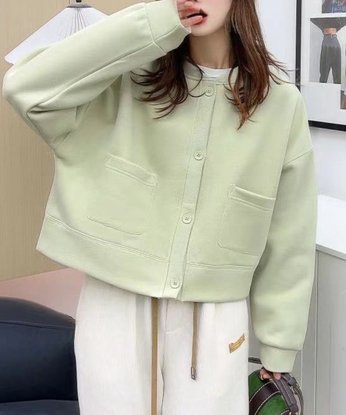 aimoha(アイモハ)の「シンプルデザインノーカラージャケット(ノーカラージャケット・レディース・パープル/ブラック/杢グレー/グリーン/ピンク/ライトベージュ・FREE)」の19枚目の写真