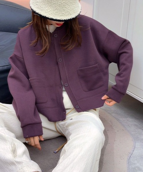 aimoha(アイモハ)の「シンプルデザインノーカラージャケット(ノーカラージャケット・レディース・パープル/ブラック/杢グレー/グリーン/ピンク/ライトベージュ・FREE)」の11枚目の写真