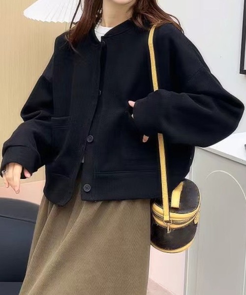 aimoha(アイモハ)の「シンプルデザインノーカラージャケット(ノーカラージャケット・レディース・パープル/ブラック/杢グレー/グリーン/ピンク/ライトベージュ・FREE)」の21枚目の写真