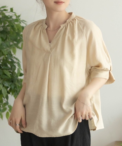 セール】nAvy 5分袖スキッパーブラウス（シャツ/ブラウス）｜NAVY