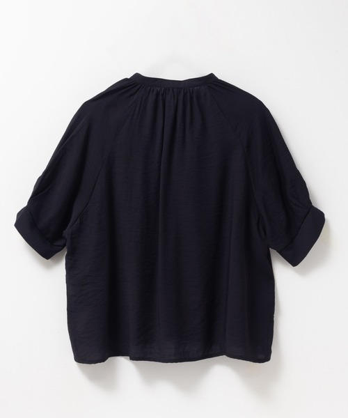 TONAL [洗える]5分袖スキッパーブラウス M ネイビー NAVY ブラウス シャツ 5分袖スキッパーブラウス レディース