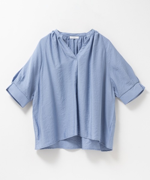 TONAL [洗える]5分袖スキッパーブラウス M ネイビー NAVY ブラウス シャツ 5分袖スキッパーブラウス レディース