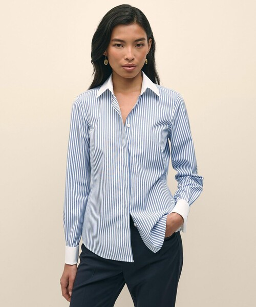 BROOKS BROTHERS(ブルックスブラザーズ)の「スーピマコットンストレッチ フレンチカフス クレリックシャツ Fitted Fit(シャツ/ブラウス・レディース・ブルー・8/0/2/4/6)」の1枚目の写真