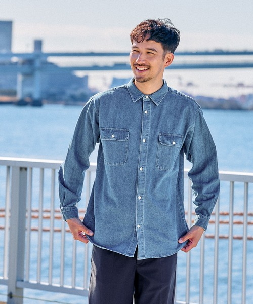 FOUND GOOD(ファウンドグッド)の「ウォッシュドデニムシャツ(シャツ/ブラウス・メンズ・グレー系5/ブルー系5/ネイビー・M/L/XL)」の3枚目の写真