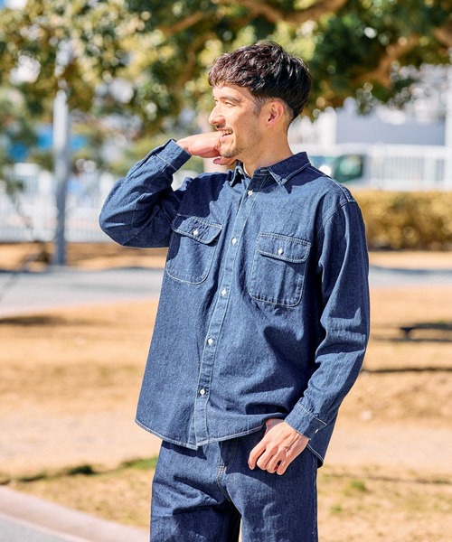 FOUND GOOD(ファウンドグッド)の「ウォッシュドデニムシャツ(シャツ/ブラウス・メンズ・グレー系5/ブルー系5/ネイビー・M/L/XL)」の2枚目の写真