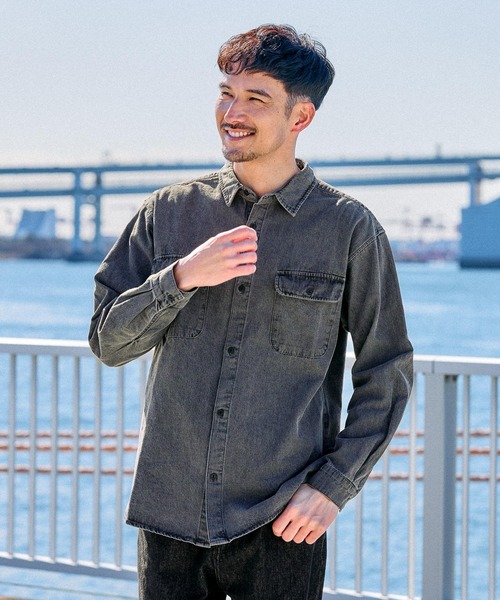 FOUND GOOD(ファウンドグッド)の「ウォッシュドデニムシャツ(シャツ/ブラウス・メンズ・グレー系5/ブルー系5/ネイビー・M/L/XL)」の5枚目の写真