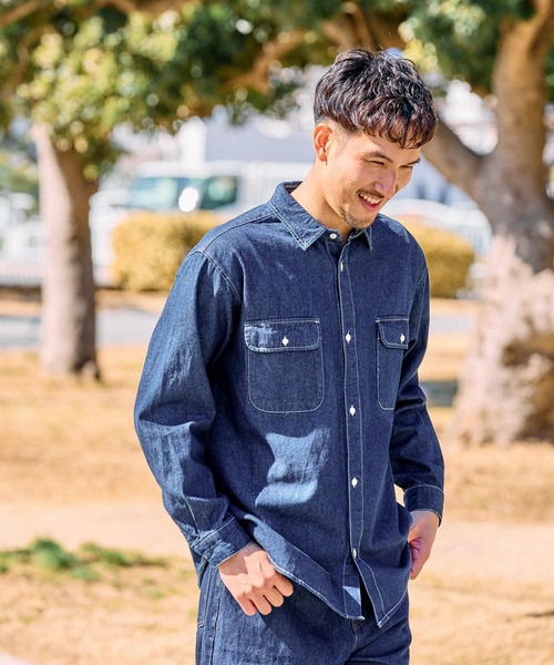 FOUND GOOD(ファウンドグッド)の「ウォッシュドデニムシャツ(シャツ/ブラウス・メンズ・グレー系5/ブルー系5/ネイビー・M/L/XL)」の16枚目の写真