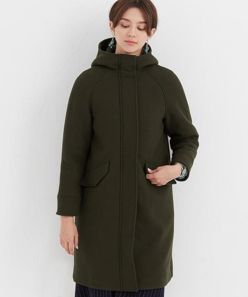 タグ付き未使用♪インディヴィ上質ハミルトンラムズウールゆったりフーディーコート♪ 雑誌掲載デザイン】INDIVI 12 ハミルトンラムズウール ショートコート