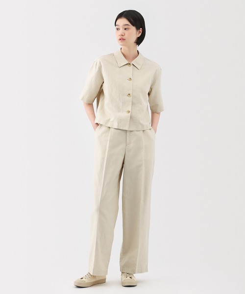無印良品（ムジルシリョウヒン）の「婦人　ヘンプ混　ツイルタックワイドパンツ（その他パンツ・レディース・アイボリー/ブラック・XL/L/M/S）」の3枚目の写真