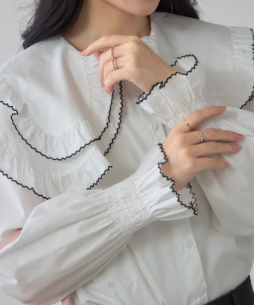 &. NOSTALGIA(アンドドットノスタルジア)の「【ZOZO限定】配色ビックカラーブラウス(シャツ/ブラウス・レディース・ブルー/ブラック/ホワイト・M)」の11枚目の写真