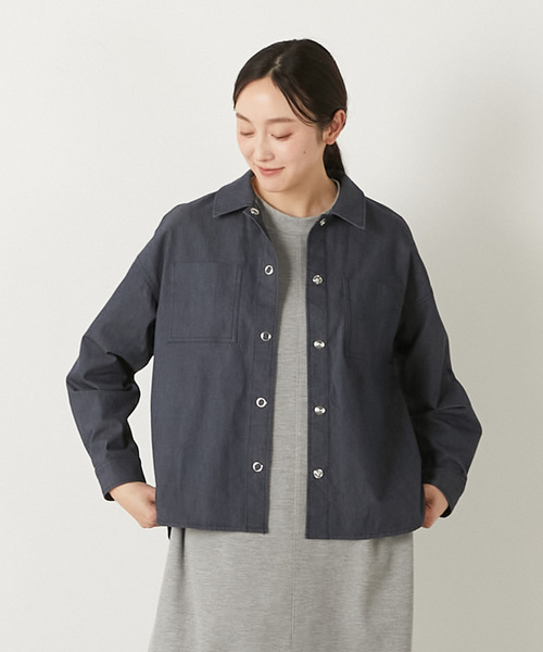 MELROSE claire（メルローズ クレール）の「【TCワッシャーシャツブルゾン】（その他アウター・レディース・ダークネイビー/キナリ/グリーン系その他・FREE）」の3枚目の写真
