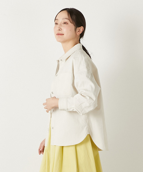 MELROSE claire（メルローズ クレール）の「【TCワッシャーシャツブルゾン】（その他アウター・レディース・ダークネイビー/キナリ/グリーン系その他・FREE）」の4枚目の写真