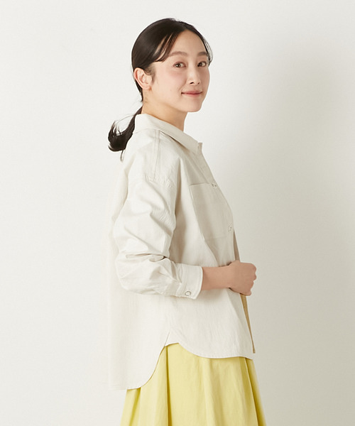 MELROSE claire（メルローズ クレール）の「【TCワッシャーシャツブルゾン】（その他アウター・レディース・ダークネイビー/キナリ/グリーン系その他・FREE）」の6枚目の写真