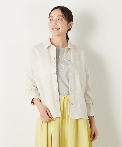 MELROSE claire（メルローズ クレール）の「【TCワッシャーシャツブルゾン】（その他アウター・レディース・ダークネイビー/キナリ/グリーン系その他・FREE）」の7枚目の写真