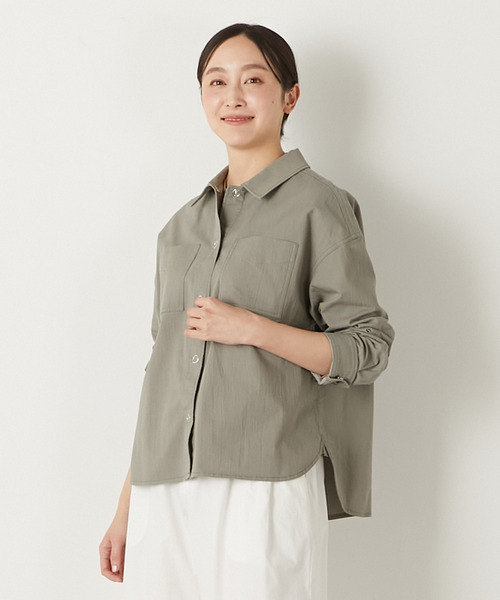 MELROSE claire（メルローズ クレール）の「【TCワッシャーシャツブルゾン】（その他アウター・レディース・ダークネイビー/キナリ/グリーン系その他・FREE）」の12枚目の写真