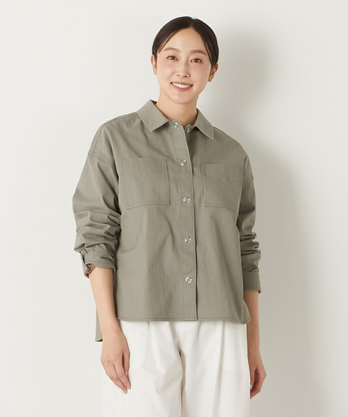 MELROSE claire（メルローズ クレール）の「【TCワッシャーシャツブルゾン】（その他アウター・レディース・ダークネイビー/キナリ/グリーン系その他・FREE）」の15枚目の写真