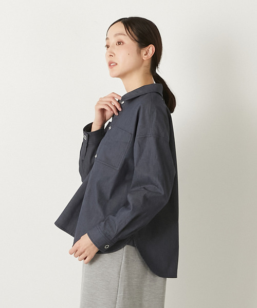 MELROSE claire（メルローズ クレール）の「【TCワッシャーシャツブルゾン】（その他アウター・レディース・ダークネイビー/キナリ/グリーン系その他・FREE）」の20枚目の写真