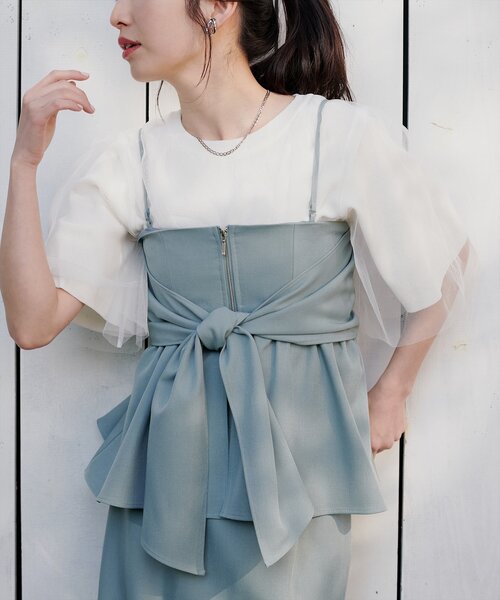 natural couture（ナチュラルクチュール）の「チュールレイヤードニットプルオーバー（ニット/セーター・レディース・サックスブルー/ブラック/オフホワイト/ピンク・FREE）」の9枚目の写真