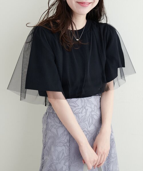 natural couture（ナチュラルクチュール）の「チュールレイヤードニットプルオーバー（ニット/セーター・レディース・サックスブルー/ブラック/オフホワイト/ピンク・FREE）」の14枚目の写真