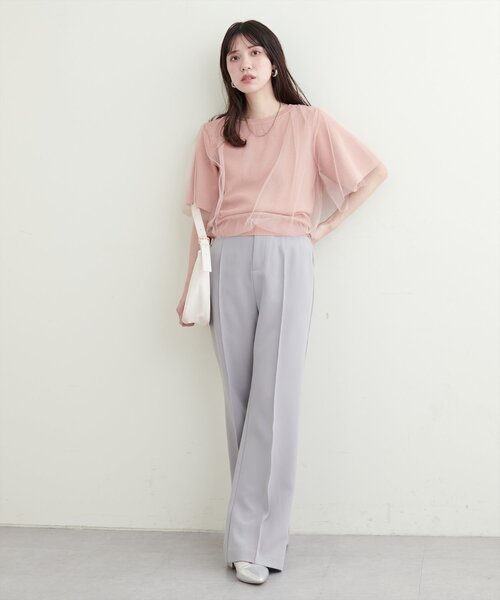 natural couture（ナチュラルクチュール）の「チュールレイヤードニットプルオーバー（ニット/セーター・レディース・サックスブルー/ブラック/オフホワイト/ピンク・FREE）」の6枚目の写真