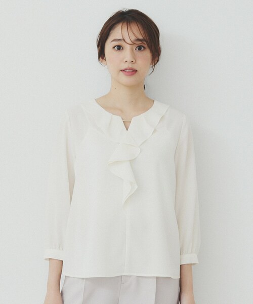 index(インデックス)の「フリルバーデザインブラウス【洗濯機洗い可/イージーアイロン/防シワ】(シャツ/ブラウス・レディース・ナチュラル/パープル/ネイビー/ホワイト系9・36/38/40/42)」の21枚目の写真